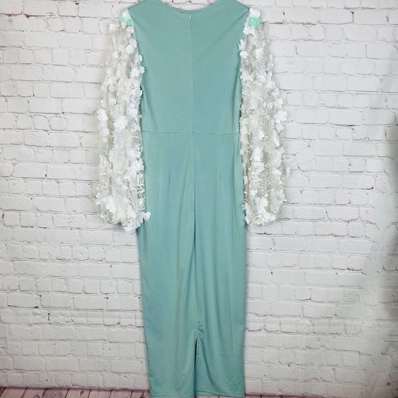SHEIN Dresses 26 Shein Mint Green Elegant White Mesh Sleeve